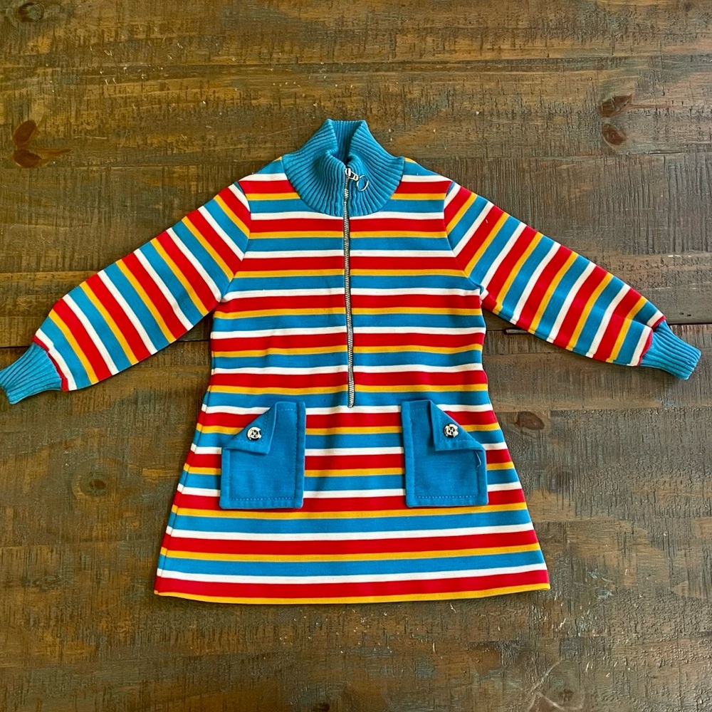 Vintage Colorful Striped wool Dress with Pockets